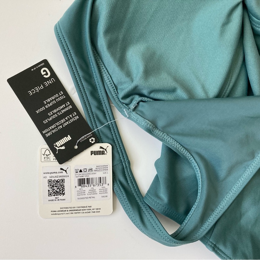 PUMA One Piece Swimsuit L Teal Green New - Picture 3 of 8